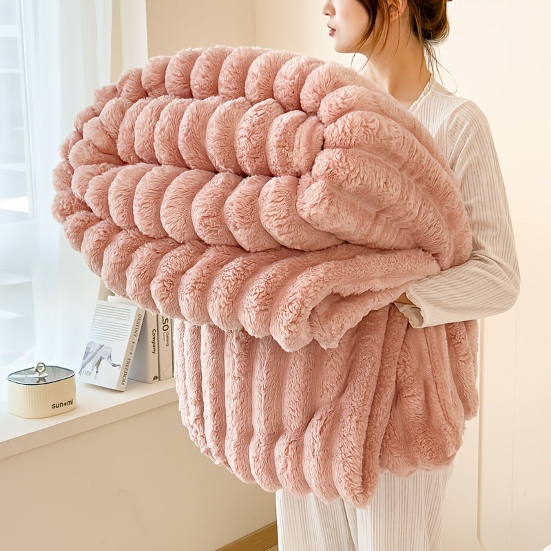 Plush Faux Fur Blanket – Imitation Rabbit Fur 300-350gsm Knit Throw for Sofa, Bed & Travel, All Season, 3 Colors, 2 Sizes
