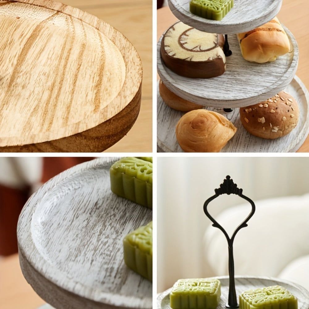 Three-Tier Wooden Cupcake Stand in Light Brown, Dark Brown or White for Dessert and Party Displays
