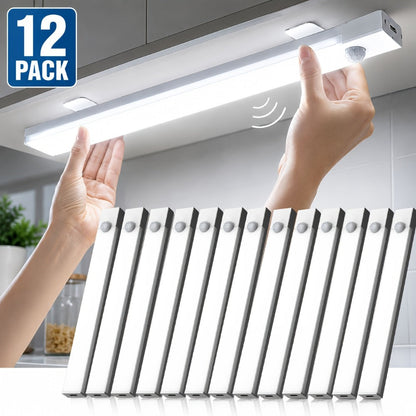 Under Cabinet Lights Motion Sensor 12 Pack USB Rechargeable Wireless Magnetic LED Night Light - 3 Modes Dimmable for Kitchen Wardrobe Closet Stairs Bedroom Bathroom Indoor - 10cm 20cm 30cm