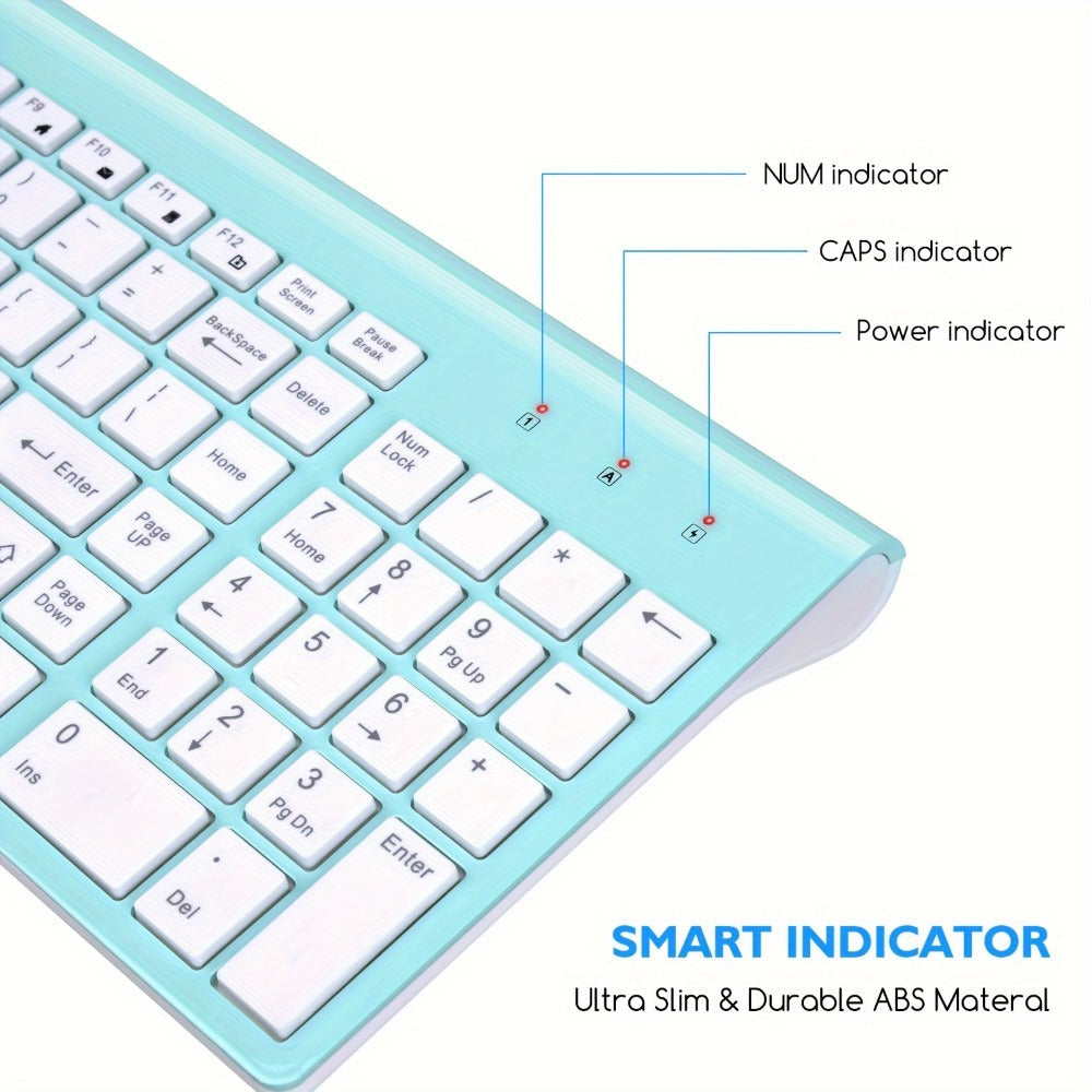 2.4G Wireless Keyboard and Mouse Combo Ultra-Thin Slim Full Size with Numpad Silent Keys Plug and Play USB Nano Receiver for Windows PC Desktop Laptop Home Office Blue Red