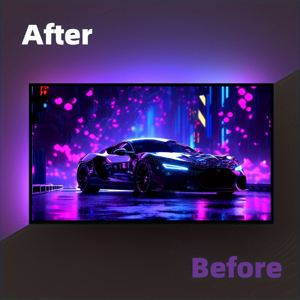 TV LED Backlight Screen Sync - App Controlled, Follows Audio Rhythm, Supports 4K30, 16.4ft for 32-80 Inch Indoor TV