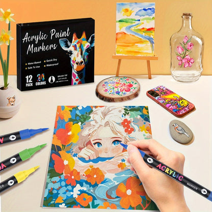 Double-Ended Acrylic Paint Pen Set with Brush and Fine Tips in 48- or 72-Piece Checkout Options