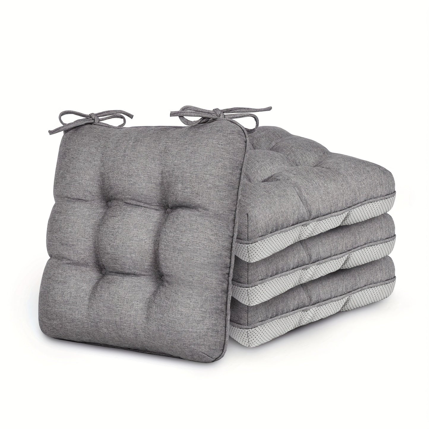 Tufted Chair Cushion Sets in 4- or 8-Piece Options with M/L Sizes, Tie Straps and 12 Color Choices
