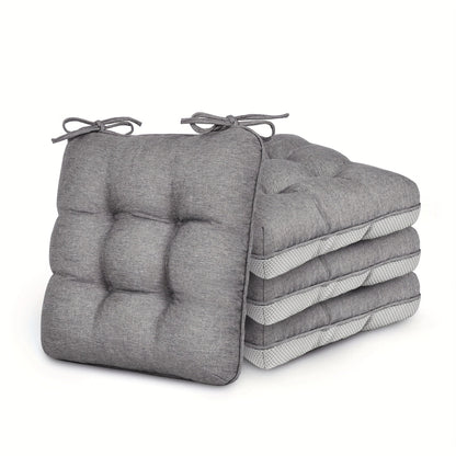 Tufted Chair Cushion Sets in 4- or 8-Piece Options with M/L Sizes, Tie Straps and 12 Color Choices