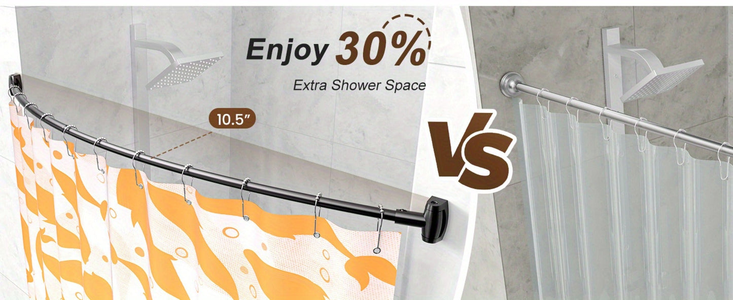 Curved Shower Curtain Rod Adjustable 43-72 Inch - Rustproof Aluminum Tension Mount No Drilling Extra Space Shower Rod for Bathtub Stall | Black Bronze Chrome Brushed Nickel | Bathroom Hardware Upgrade