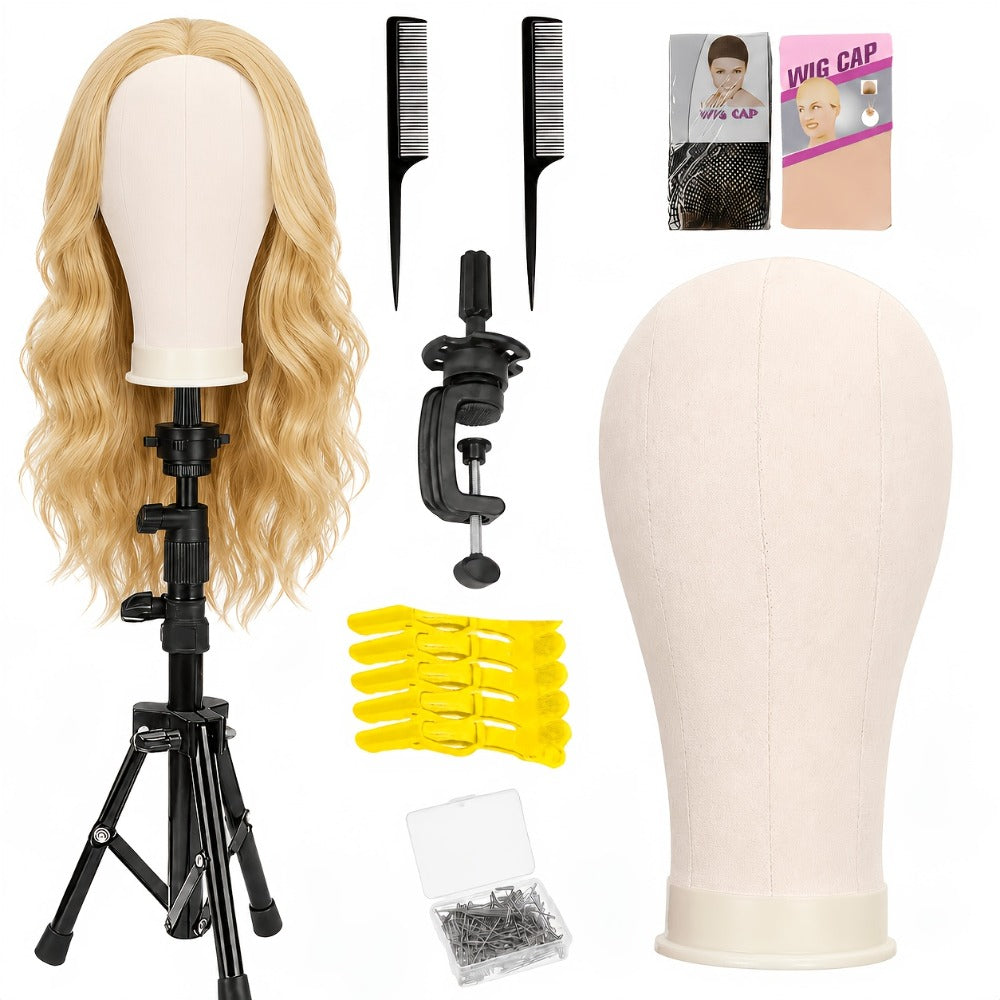 22-Inch Mannequin Head and Adjustable Tripod Stand Set in Pink, Black or White with Styling Accessories