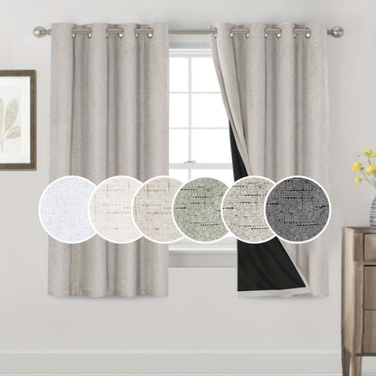 Two-Panel Linen-Textured Blackout Curtain Set in Six Colors with 52-Inch Width and Four Lengths