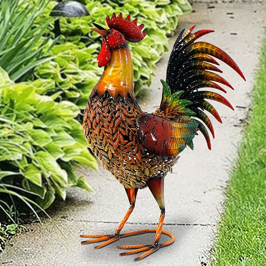 Metal Rooster Garden Stake Colorful Farmhouse Chicken Sculpture Outdoor Lawn Yard Decor Art Ornament Housewarming Gift 19 Inch