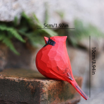 Cardinal Bird Statues Handmade Wood Carving 2pcs - Painted Decorative Bird Figurines for Home Decor Shelf Garden - Best Gift for Bird Lovers Birthday Christmas Family Friends