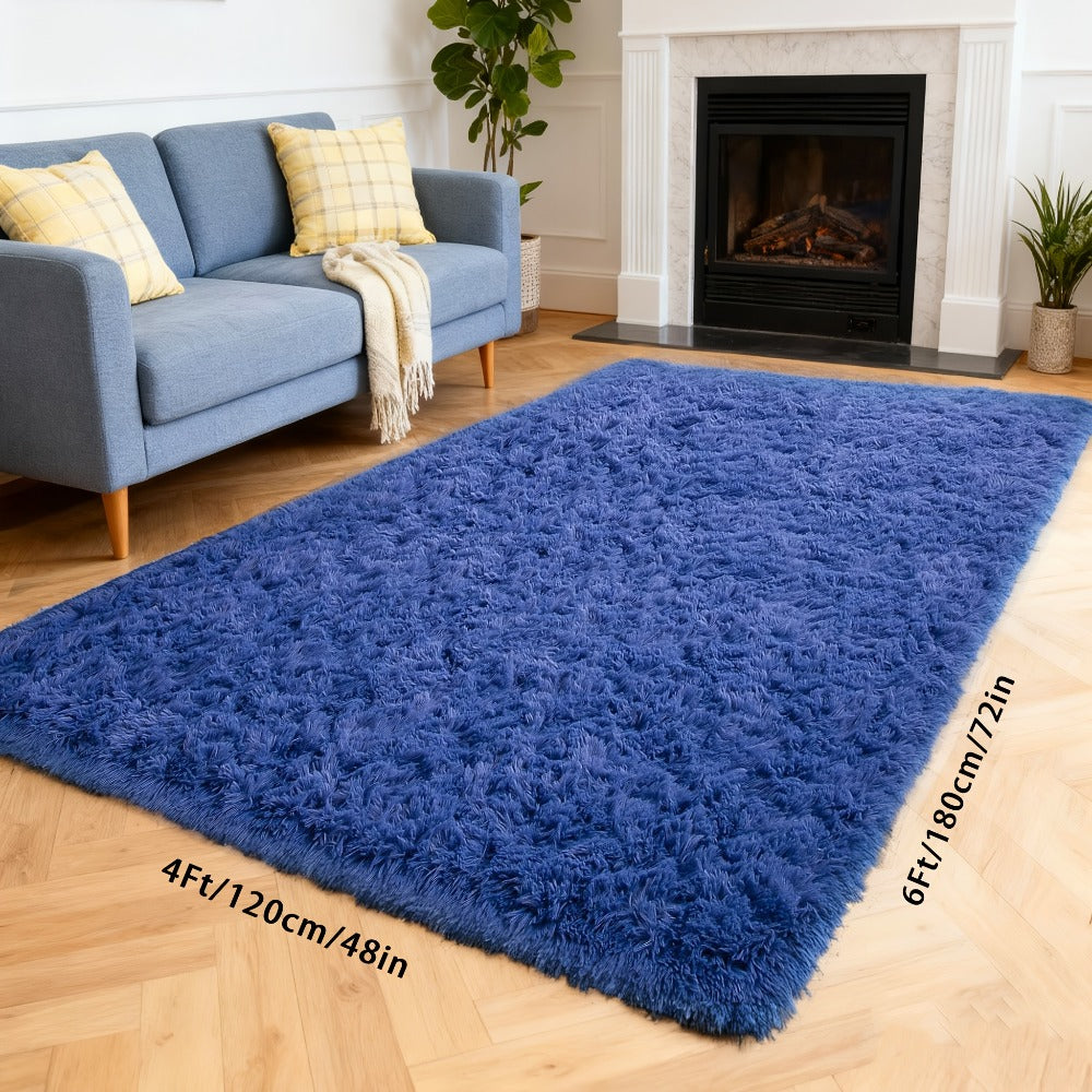 Area Rug, 4x6 Foot High-Pile Shaggy Indoor Carpet in Blue or Tie-Dye Rainbow Purple Color Options