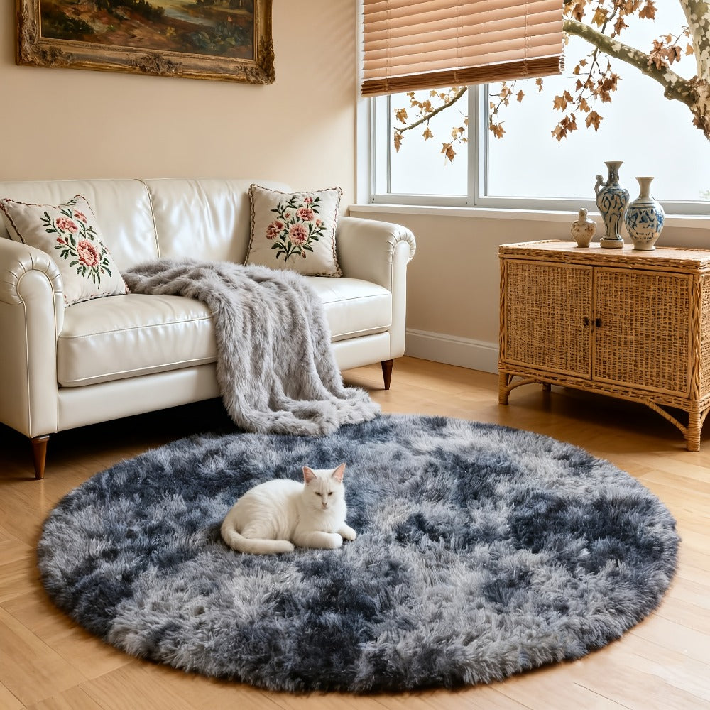 Round Shaggy Area Rug in Seven Solid or Tie-Dye Colors with 4 x 4-Foot to 8 x 8-Foot Sizes