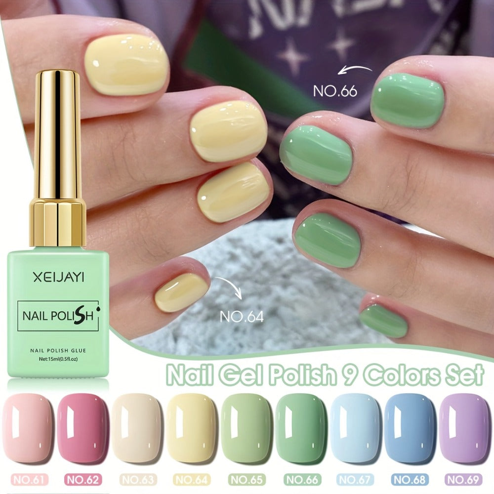 Gel Nail Polish – Set 9 Colors Macaron Pastel in Square Bottles — High Saturation UV LED Cure Chip-Resistant Long-Lasting Kit for Women…