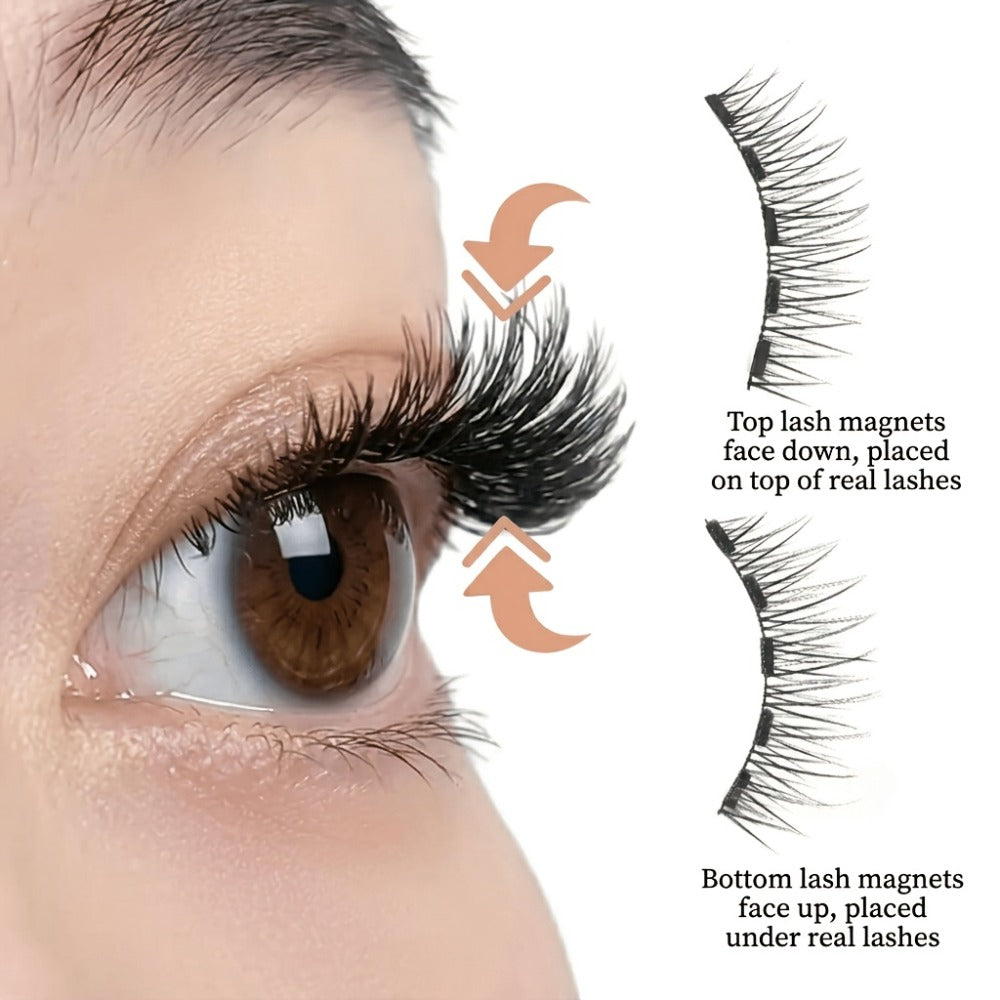 Reusable Magnetic False Lashes 8Pcs No Glue Double Strip Set with Applicator & Tweezers – Natural Everyday Makeup Look for Women, Daily Wear, Parties, Travel & Mom Gift