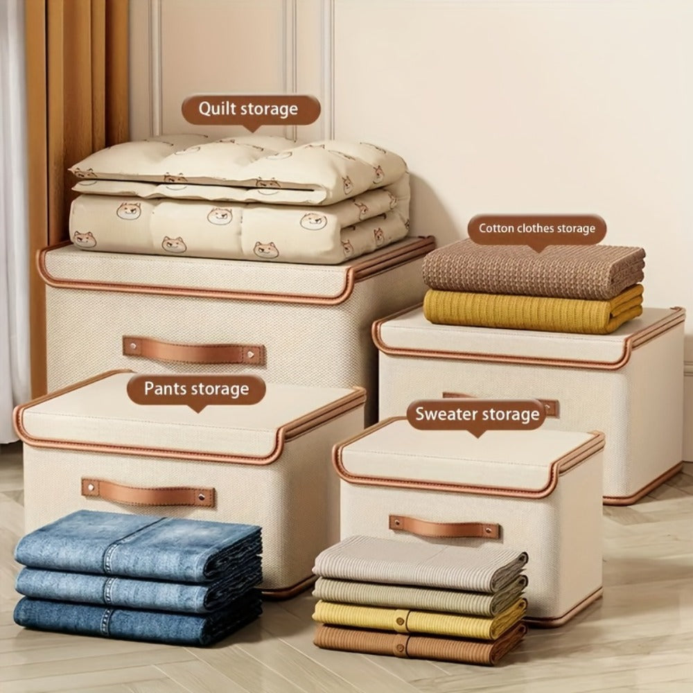 Two-Pack Foldable Storage Bins with Flip-Top Lids, Front Handles and Four Exact Capacity Options