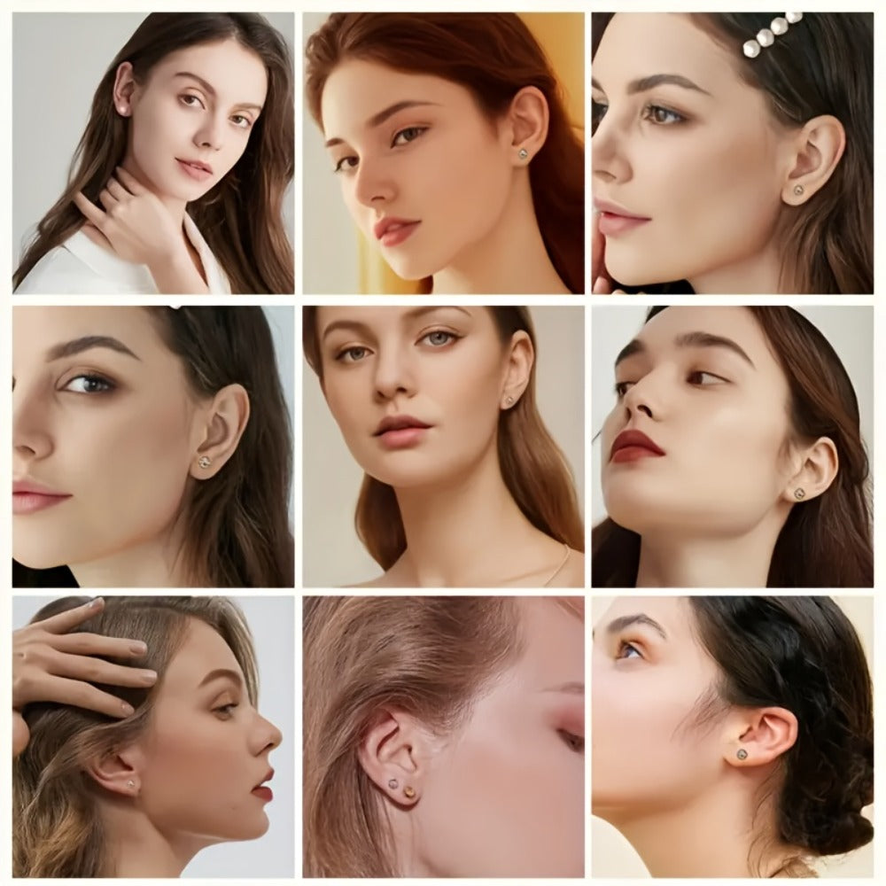Ear Piercing Gun Kit Reusable Stainless Steel 24 Ear Studs 10 Cubic Zirconia CZ Fashion Earrings Marking Pen - Complete Body Piercing Set for Ear Nose Lobe Helix Cartilage at Home & Studio