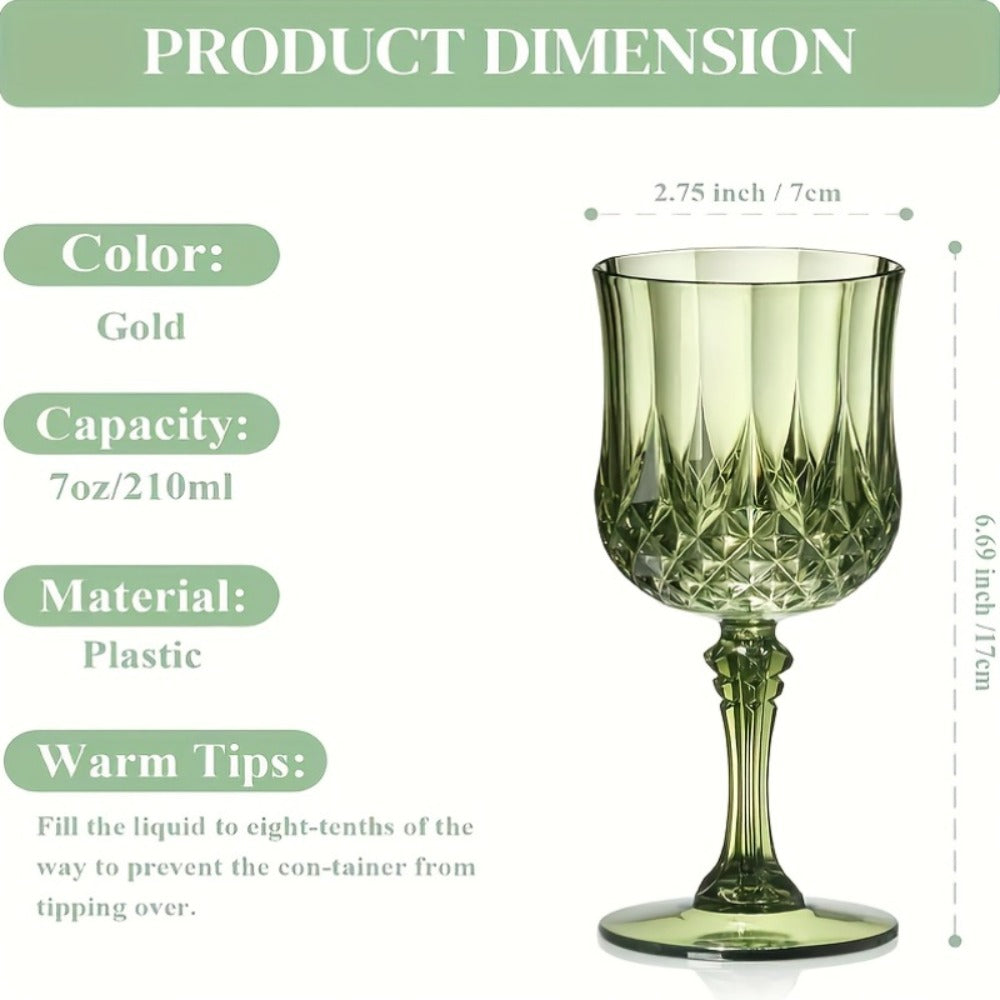 Twenty-Four-Pack Vintage-Style Plastic Stemmed Cups in Five Transparent Color Options for Party Tables