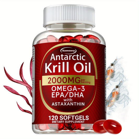 Antarctic Krill Oil 2000mg Softgels 120 Count with Astaxanthin EPA & DHA — High Absorption Omega-3 for Bone Immune Heart & Joint Health Support for Women and Men Gluten-Free