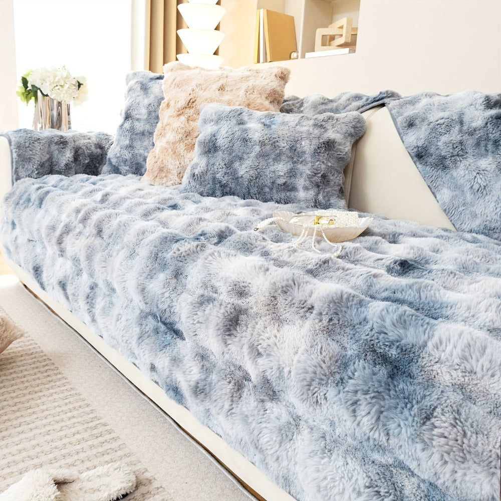 Sofa Cover, Faux-Lamb Plush Gradient Couch Pad in Five Colors with Armchair, Backrest and Seat Sizes