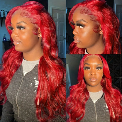 Body Wave Lace Front Wig Synthetic Glueless Heavy Density 26-34 Inch | Dark Brown Red Orange-Red Black Long Wavy Women Daily Wear Party Cosplay