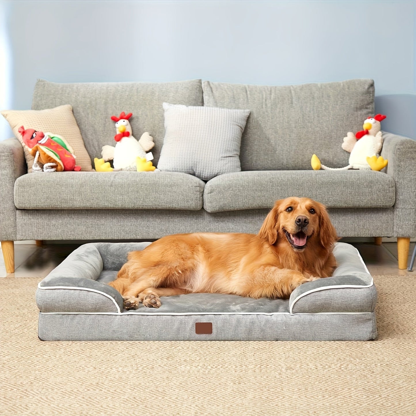Large Dog Bed with Removable Washable Cover & Nonskid Bottom - Plush Dog Couch Sofa Bed for Extra Large Dogs and Cats, Soft Comfort Pet Bed, Grey, M/L/XL/XXL Sizes Available