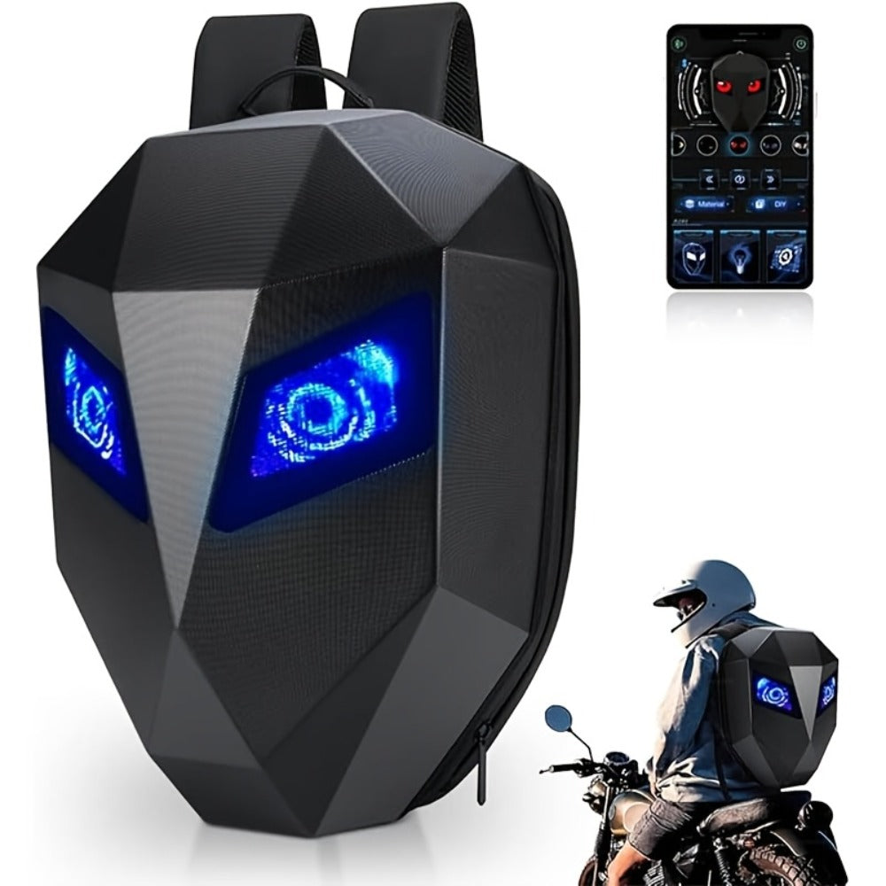 LED Motorcycle Backpack with Display Screen, Hard Shell Helmet Bag, USB Charging Port, 48x48 Dot Matrix Smart Riding Backpack, Large 19-Inch Laptop Compartment, Multiple Colors