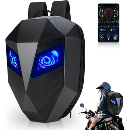 LED Motorcycle Backpack with Display Screen, Hard Shell Helmet Bag, USB Charging Port, 48x48 Dot Matrix Smart Riding Backpack, Large 19-Inch Laptop Compartment, Multiple Colors