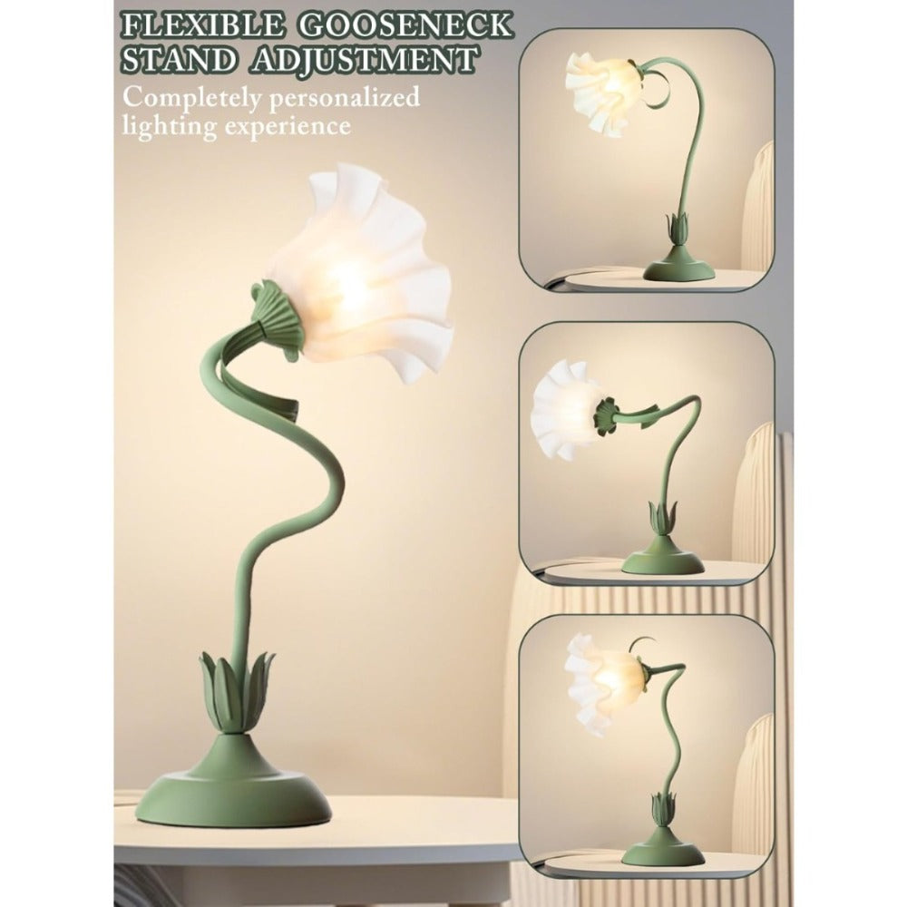Bellflower Table Lamp – Artisan Crafted Botanical Floral Dimmable Night Light, Heirloom Quality Premium Finish Desk Lamp for Bedroom Living Room Home Decor, Unique Floral Gift (Green)