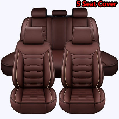 Car Seat Covers Full Set 5-Seat – Faux Leather Waterproof, Airbag Compatible, Front Storage Bag, Universal Fit Sedan SUV Truck Van, Luxury Brown / Pink / Black Pink