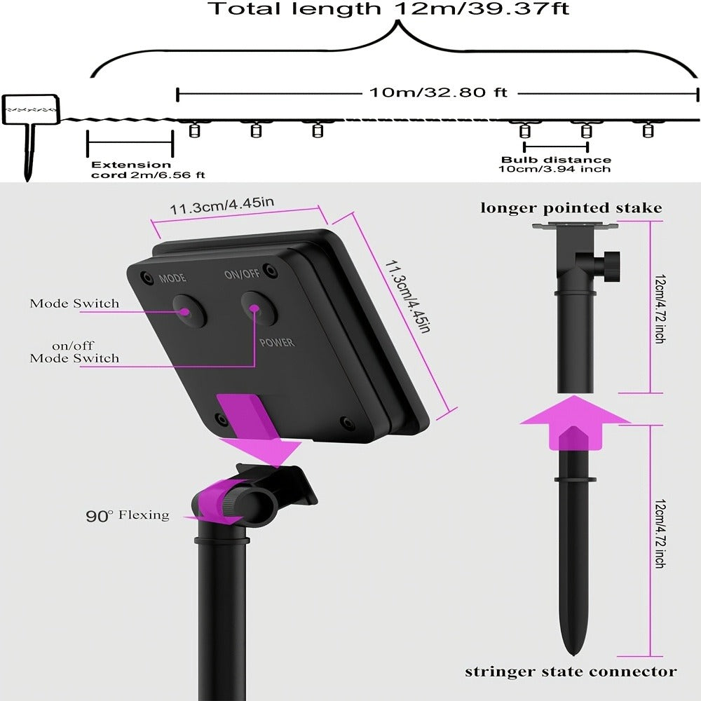 String Lights, IP65 Solar Fairy Lights with Eight Modes, 100- or 200-LED Pack Options and Seven Colors