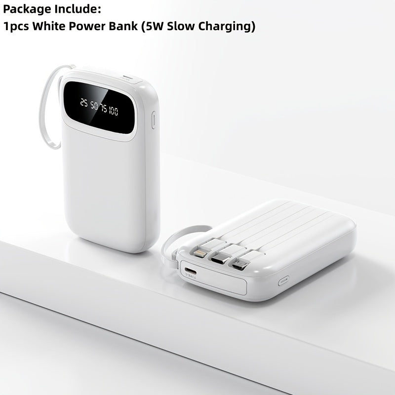 Power Bank 10000mAh with Three Built-In Cables, 5W/15W/22.5W Options, Digital Display and Lanyard