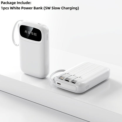 Power Bank 10000mAh with Three Built-In Cables, 5W/15W/22.5W Options, Digital Display and Lanyard