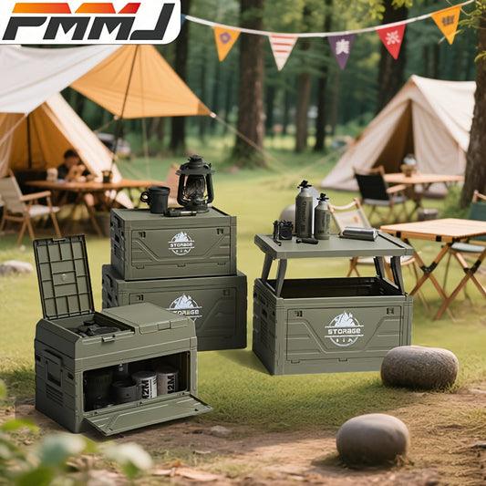 Outdoor Storage Box with Foldable Lid Table, Army Green