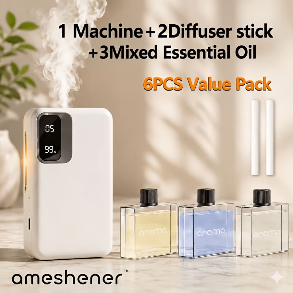 Ultrasonic Essential Oil Diffuser 1800mAh USB Rechargeable – 7-Level Fine Mist Control, Cordless Aromatherapy for Bedroom Bathroom Office, Odor Eliminator Home Diffuser Gift Set with Essential Oils