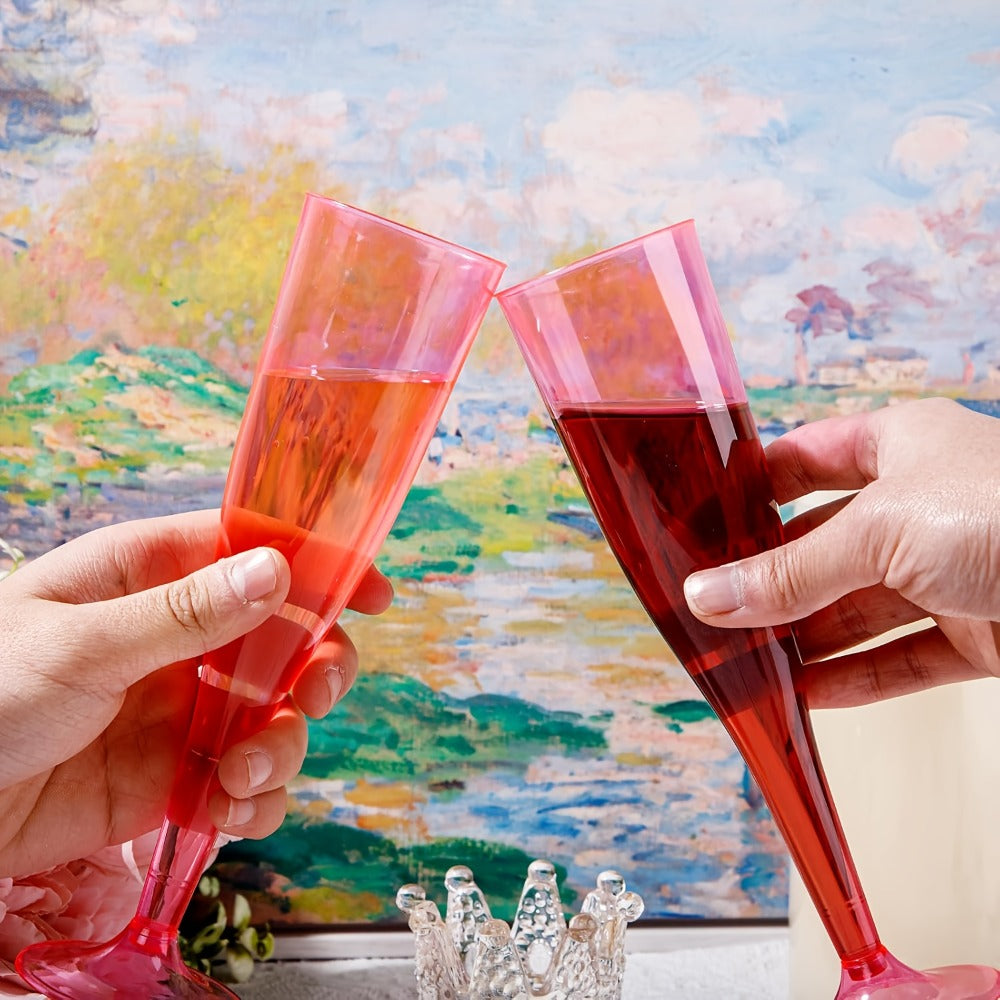 Pink Plastic Champagne Glasses Disposable 25 50 Pack – BPA-Free PS Mimosa Cups Pink Plastic Wine Glasses for Wedding Bridal Shower Cocktail Party Outdoor Events