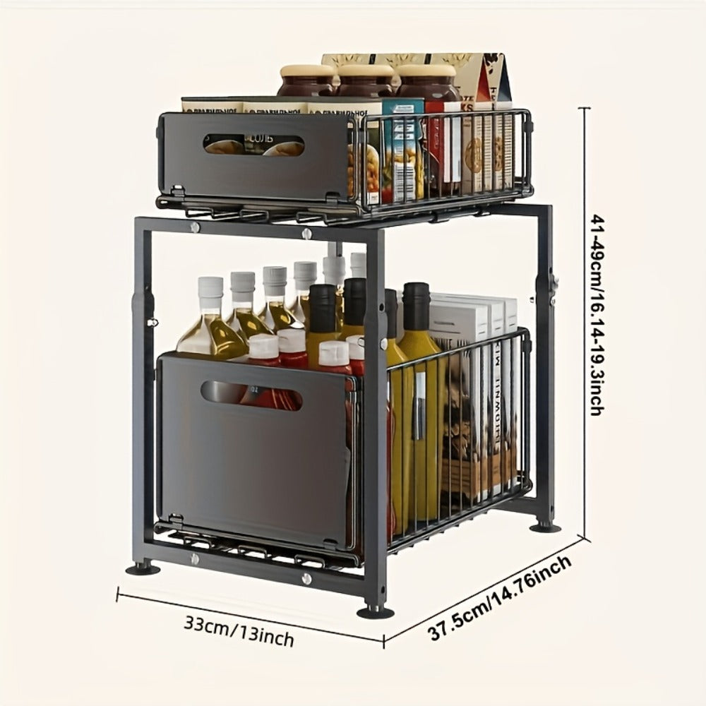 Two-Tier Under-Sink Cabinet Organizer with Sliding Metal Baskets in One- or Two-Piece Options