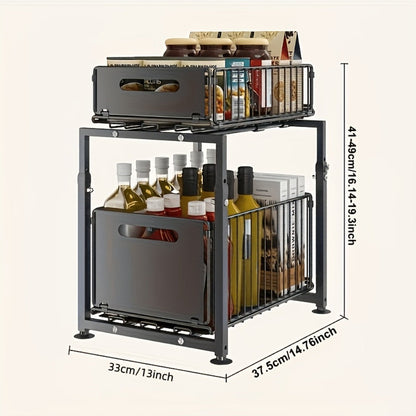 Two-Tier Under-Sink Cabinet Organizer with Sliding Metal Baskets in One- or Two-Piece Options
