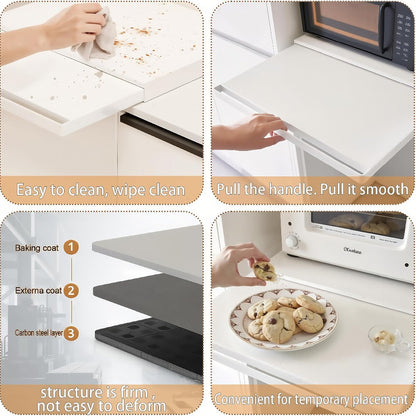 Pull-Out Microwave Stand with Metal Countertop Shelf, 15.4-24.4-Inch Extension and Black or White One- or Two-Piece Sets