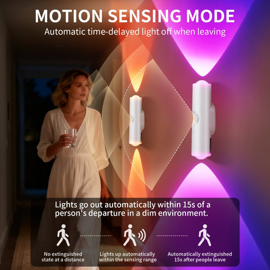 RGB Magnetic Night Light LED Ambient – Multi-Color Motion Sensor, No-Drill Magnetic Install, Long Battery Life for Living Room, Bedroom, Hallway, Stairs & Bar (1pc or 5-Pack)