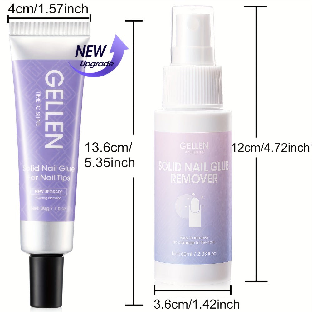 30 g Press-On Nail Glue Gel Kit with UV Lamp, 60 ml Remover and Buffer for Nail Tips and Rhinestones