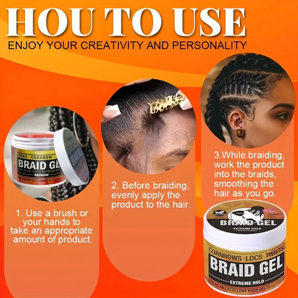 Extreme Hold Braid Gel & Edge Control Hair Wax Pomade — Anti-Frizz, Moisturizing, Long-Lasting for Braids, Locs, Twists & Sleek Styles, Natural Hair, Men & Women — 4/5/6 Pack