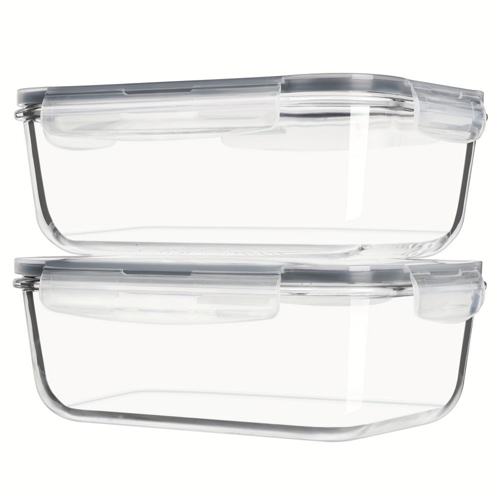 Glass Food Storage Containers with Lids 2 Pack – 63oz Large Airtight Snap Lock Meal Prep Containers, Leak Proof Glass Dish with Lid for Oven, Microwave & Refrigerator, Food Transport Tubs