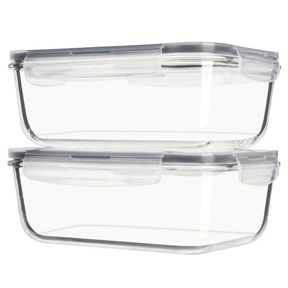 Glass Food Storage Containers with Lids 2 Pack – 63oz Large Airtight Snap Lock Meal Prep Containers, Leak Proof Glass Dish with Lid for Oven, Microwave & Refrigerator, Food Transport Tubs