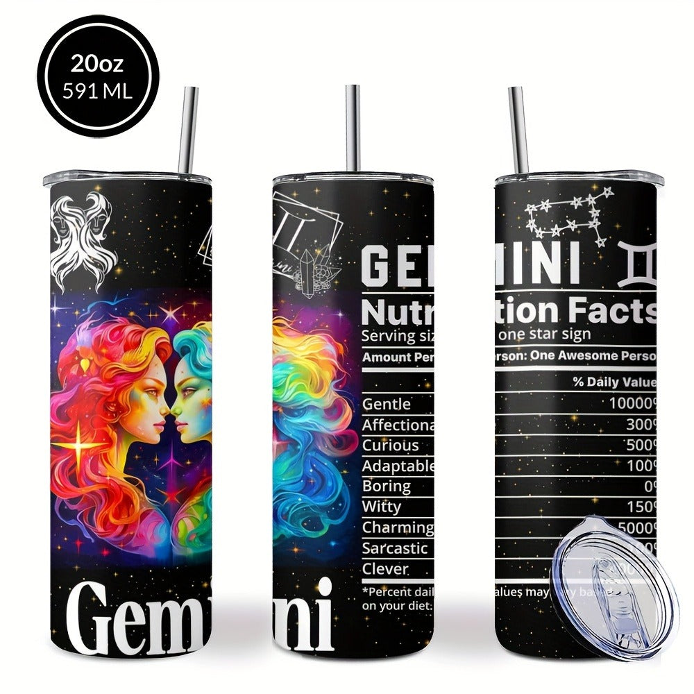 Zodiac Tumbler 20oz Stainless Steel Insulated Travel Cup with Lid & Straw Horoscope Coffee Mug All 12 Signs Hot Cold Drinks Gift Birthday Halloween Christmas