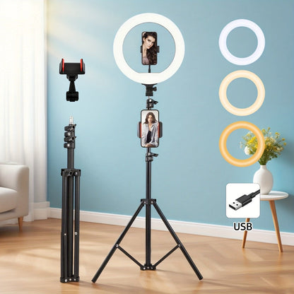 Dimmable 10 Inch Ring Light with 43"/63" Extendable Tripod & Phone Holder – RGB & Standard LED Circle Light for Selfie, Makeup, YouTube, Vlogging & Live Streaming