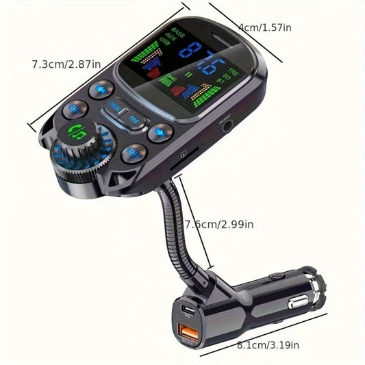 Car FM Transmitter Bluetooth 5.3 with QC3.0 & PD 30W Fast Charging, Hands-Free Car Kit, Bass Boost, 3.5mm AUX Audio Input, MP3 Player – Wireless Car Audio Adapter for iPhone Android
