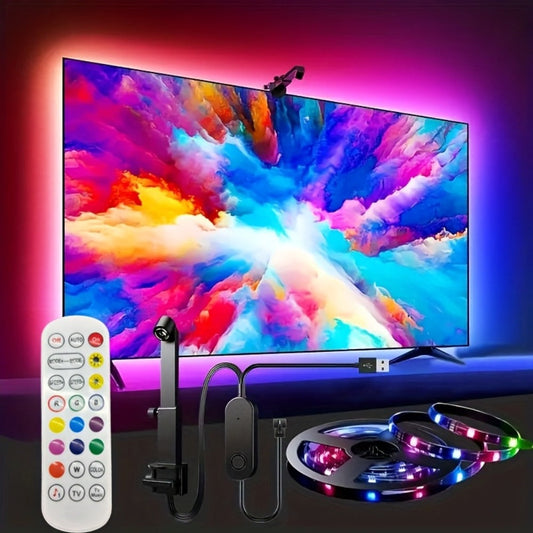 TV Backlight LED Strip Lights RGB 12.5ft - USB Powered Bias Lighting for 35-80 Inch TVs, Adjustable Color & Brightness with Remote Control, Gaming Home Theater Movie Room Ambient Light
