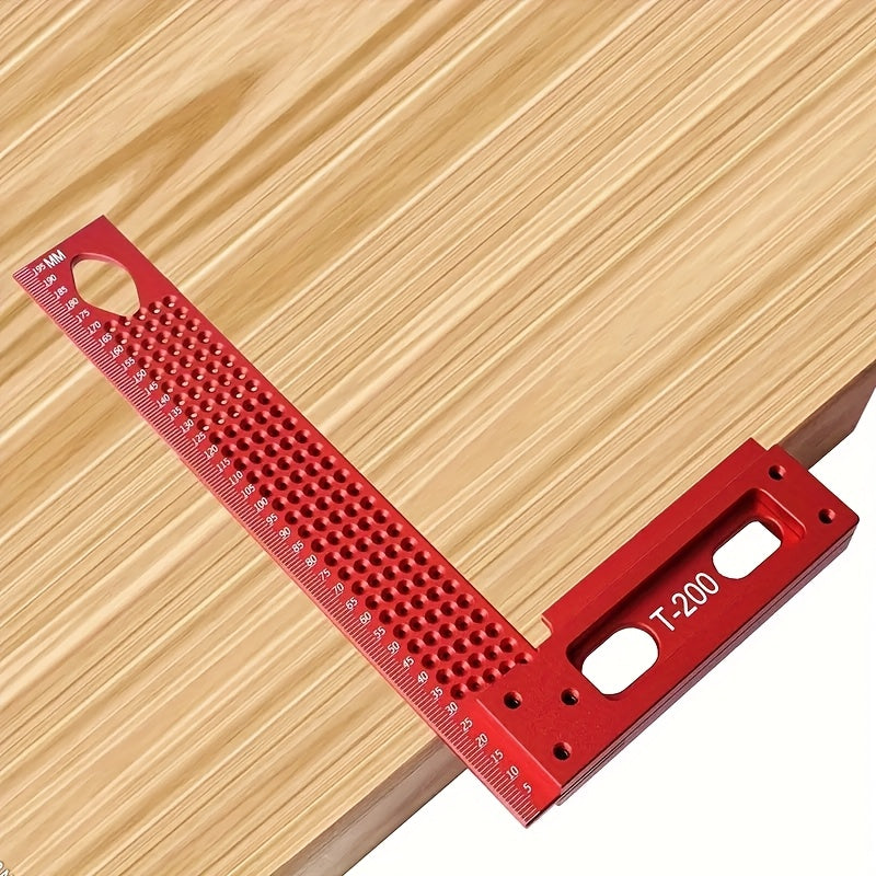 200 mm Aluminum T-Square Marking Gauge with Sliding Stop, Metric Scale and Red Anodized Finish