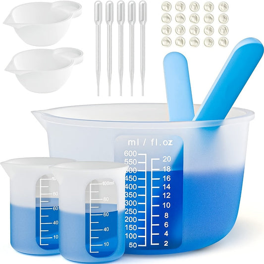Silicone Resin Measuring Cup Kit – DIY Epoxy Resin Craft Tools Set for Jewelry Making, Slime, Casting & Pouring – Non-Stick Flexible Mixing Cups with Graduated Scale for Resin Art Beginners & Crafters