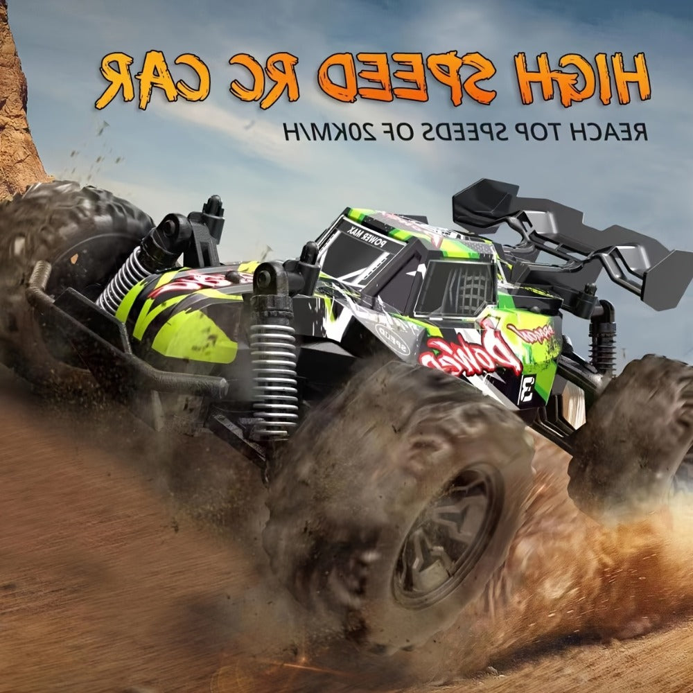 RC Monster Truck 4WD Green Off-Road Style Vehicle with LED Details, 2.4G Remote Controller and Treaded Tires