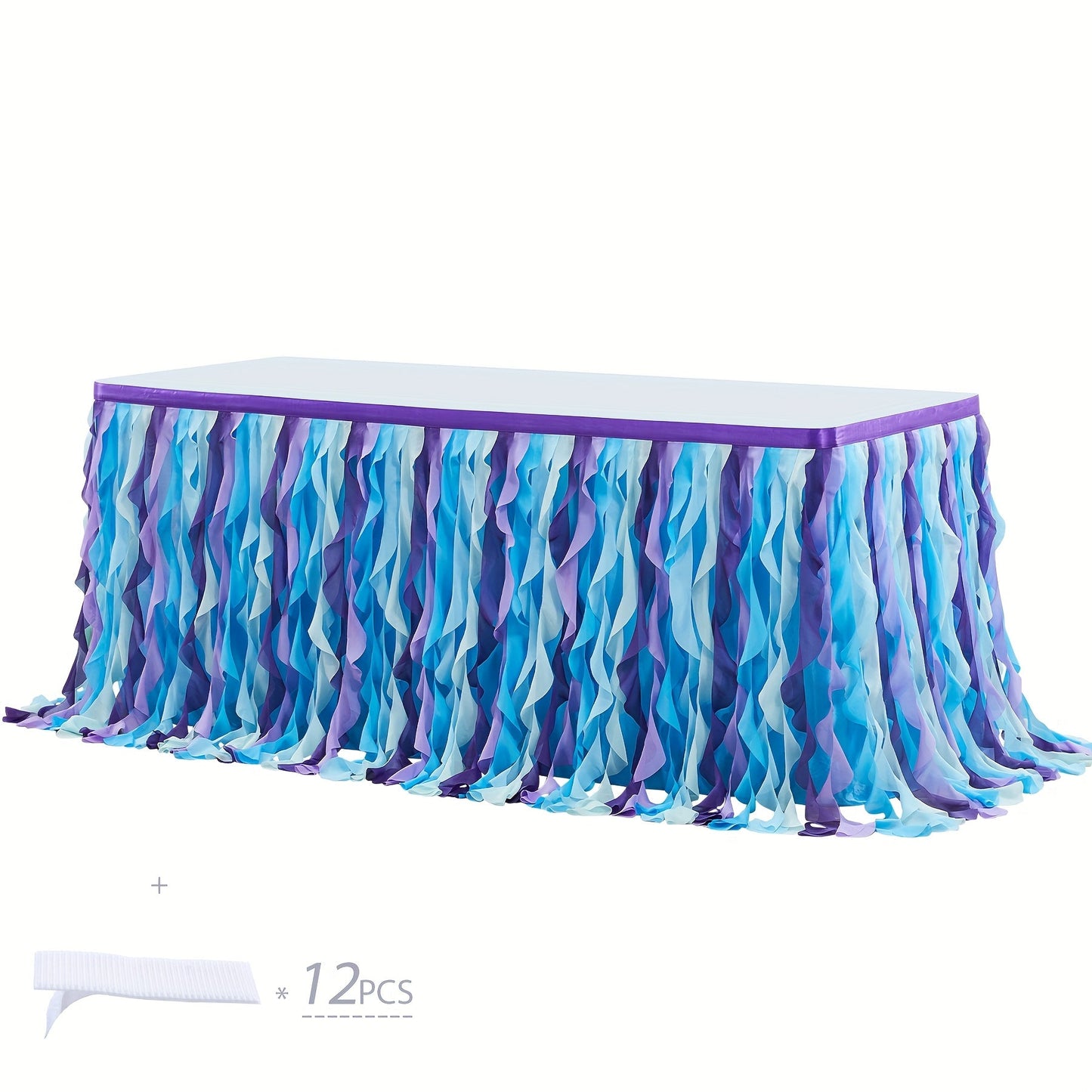 Six-Foot Curly-Willow Tulle Table Skirt with Twelve Color Options and Pictured Attachment Strips